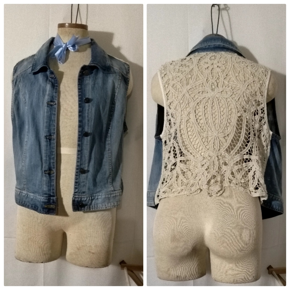Denim and Lace Women's Vest - Picture 12 of 14